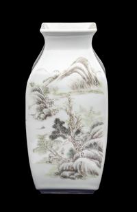 A Chinese Grisaille Decorated Porcelain 'Bamboo and Landscape' Square Vase