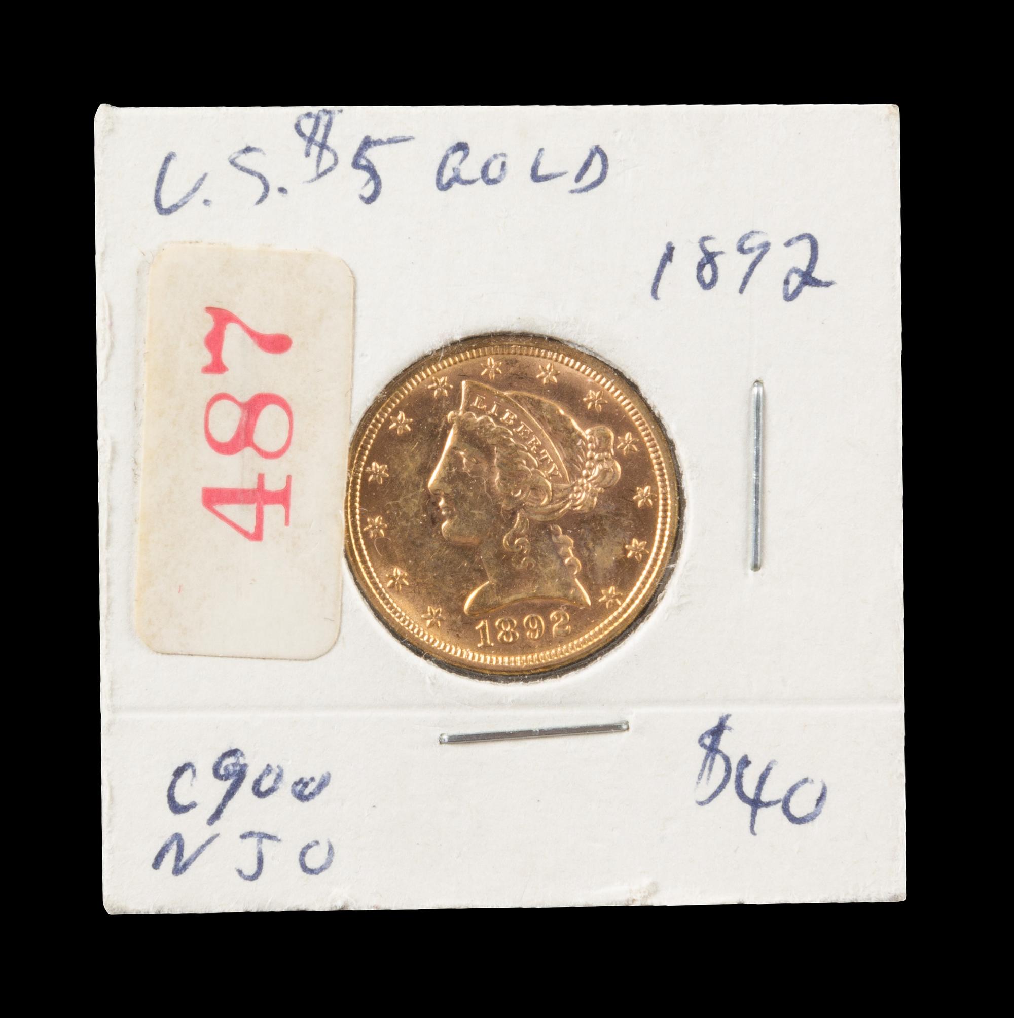 A United States 1892 Liberty Head $5 Gold Coin