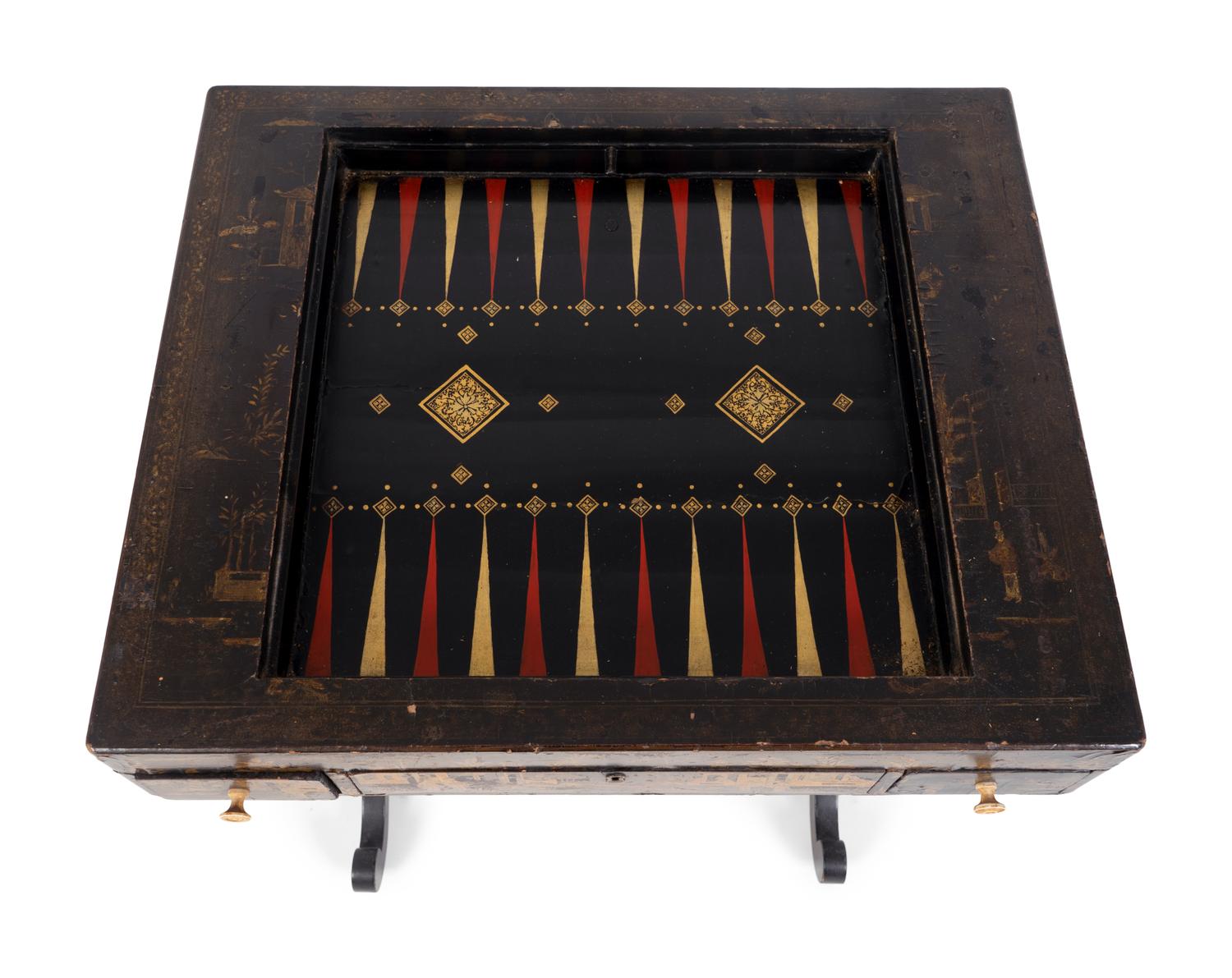 A Chinese Export Black and Gilt Lacquer Games Table — 19TH CENTURY