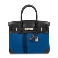 Hermès, Potamus Birkin 28 in Blue Toile & Noir Box Leather