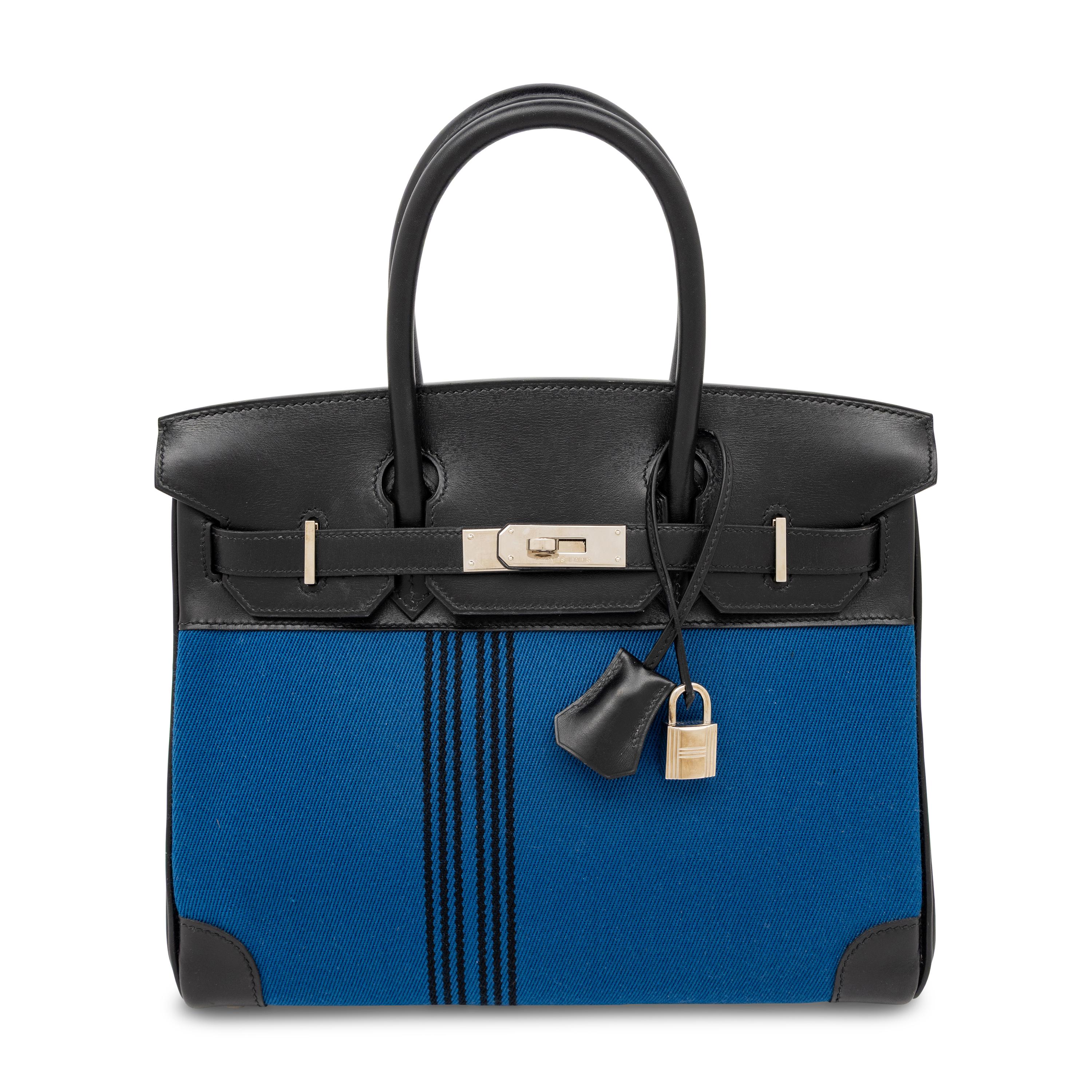 Hermès, Potamus Birkin 28 in Blue Toile & Noir Box Leather