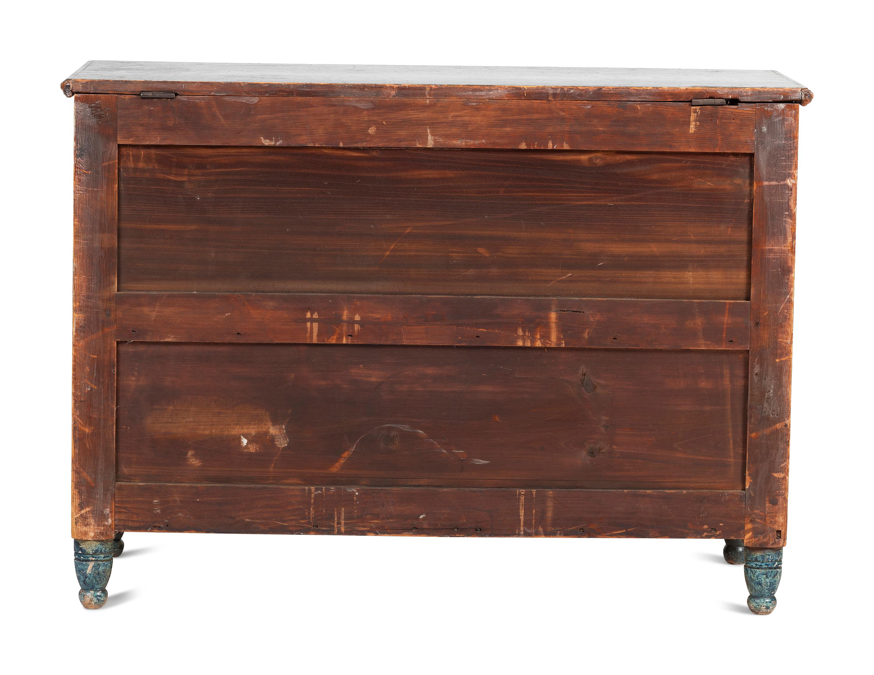 A Country Blue Sponge Paint-Decorated Pine and Poplar Five-Drawer Blanket Chest, 19th Century