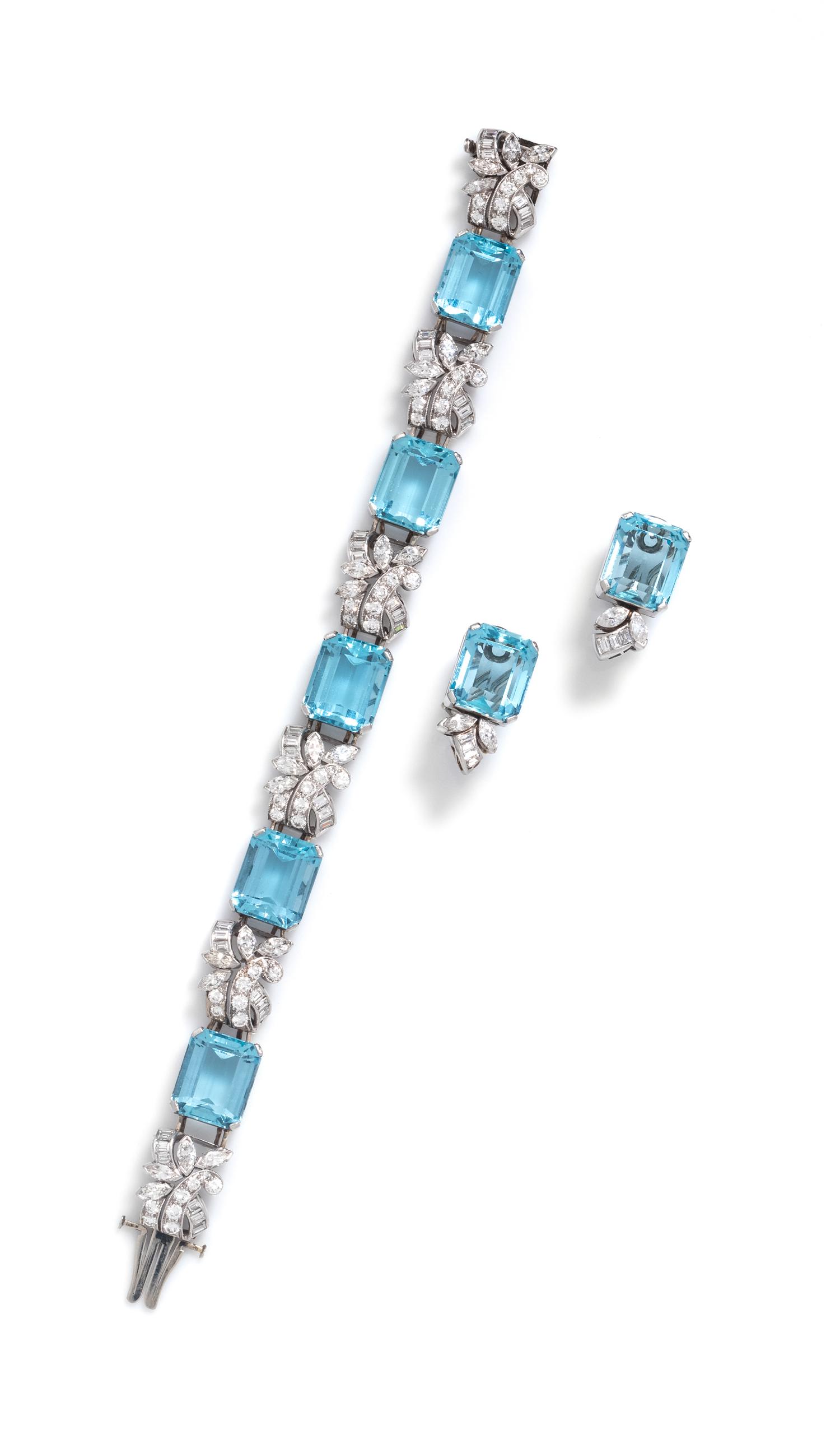 A Platinum, Aquamarine and Diamond Demi-Parure, Raymond Yard,