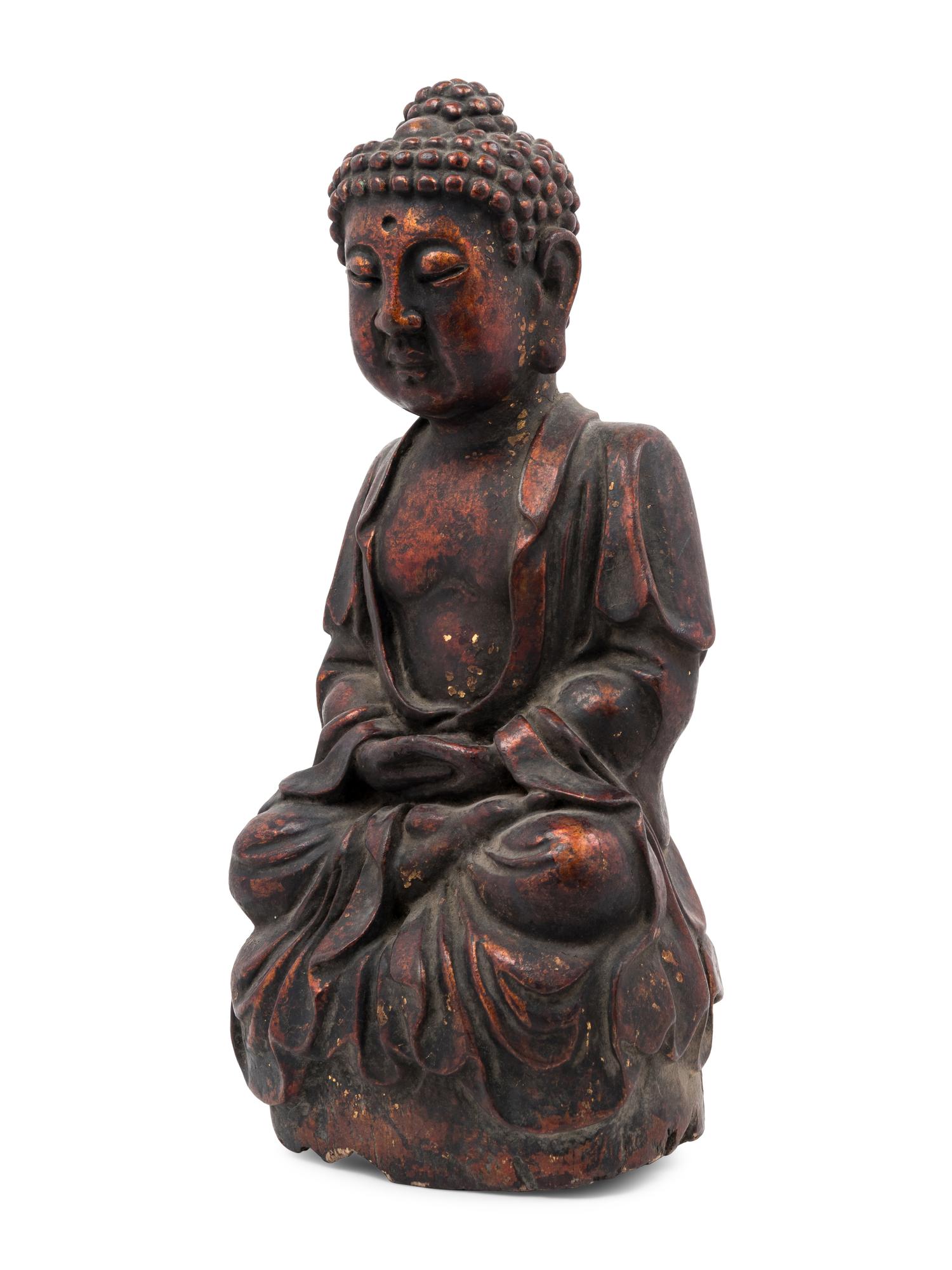 A Chinese Carved and Painted Wood Buddha Figure