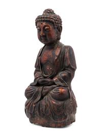 A Chinese Carved and Painted Wood Buddha Figure