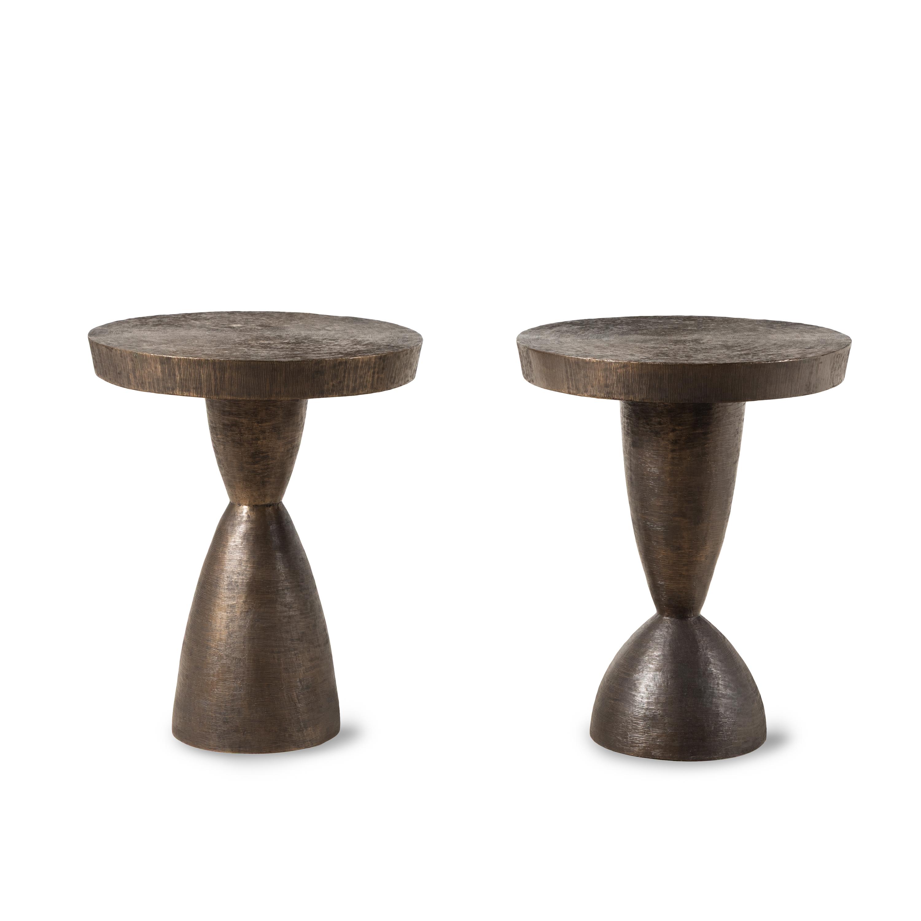 Two Tom Corbin Bronze Accent Tables