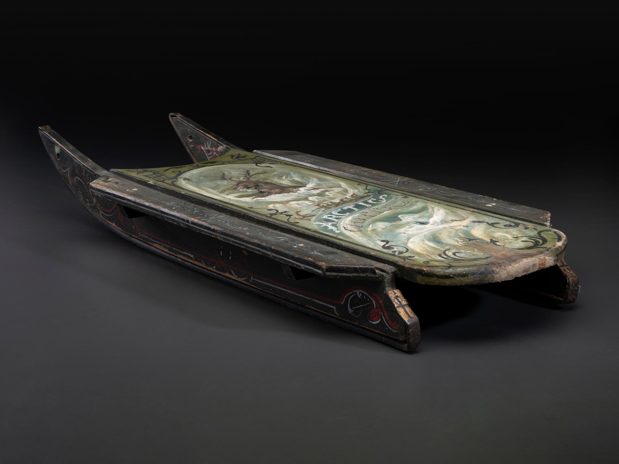 An 'Arctic Clipper' Paint Decorated Carved Wood Sled