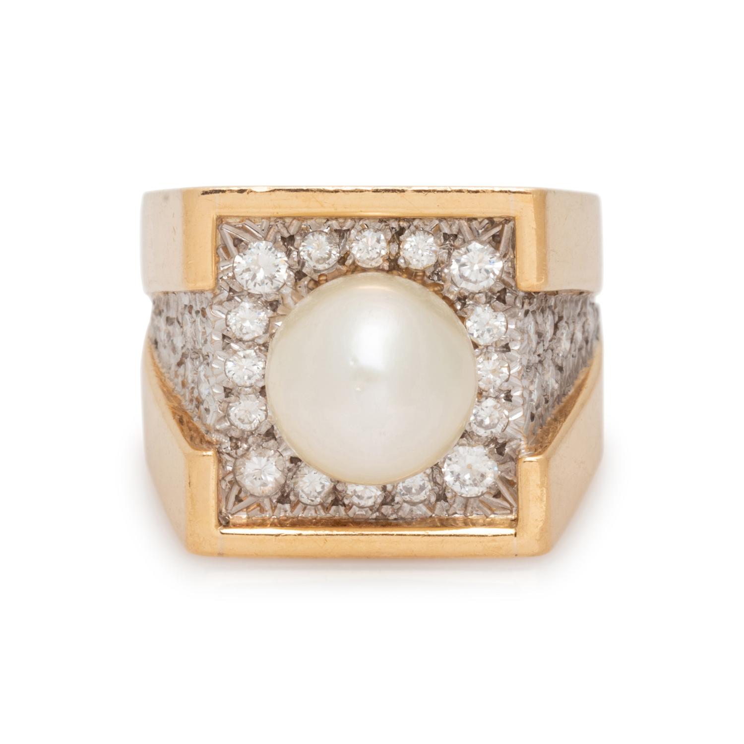 BICOLOR GOLD, CULTURED PEARL AND DIAMOND SET