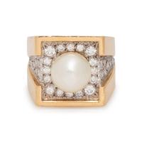 BICOLOR GOLD, CULTURED PEARL AND DIAMOND SET