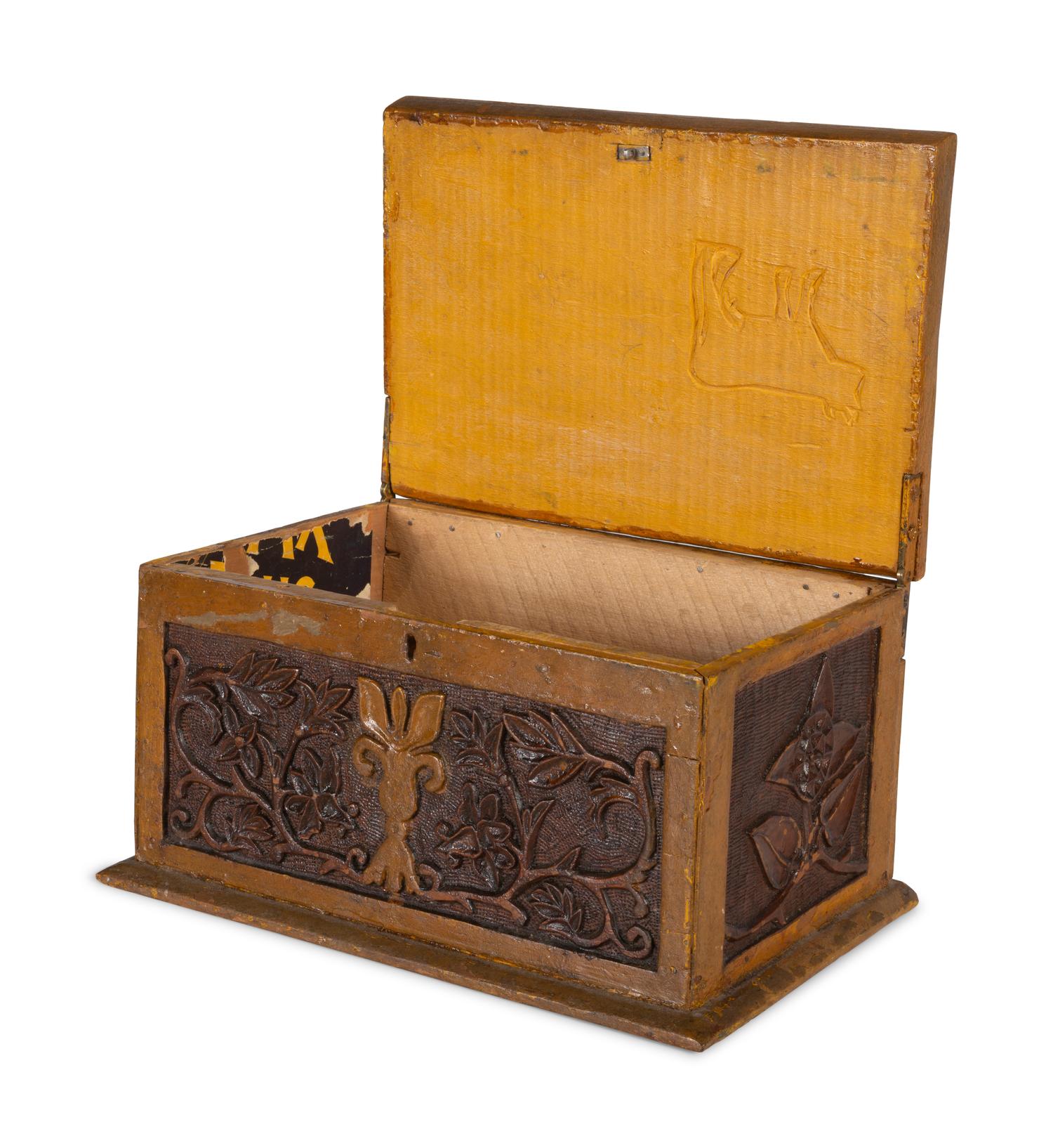 A Folk Art Carved and Painted Wood Box