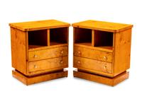 A Pair of Art Deco Style Burlwood Bedside Tables