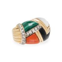 ASCH GROSSBARDT, MULTIGEM AND DIAMOND EARRINGS AND RING