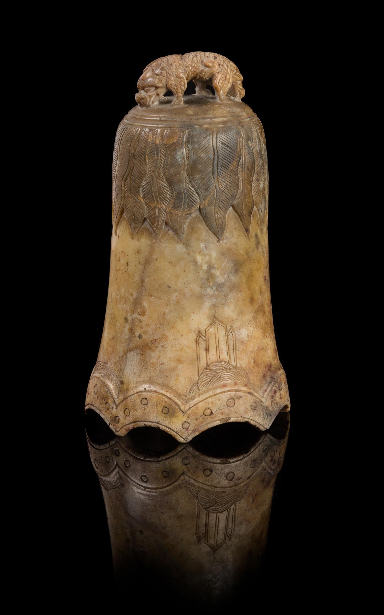 A Chinese Carved Soapstone Bell 19TH CENTURY OR EARLIER Height 6 3/4 x width 3 3/4 inches. — 19TH CENTURY OR EARLIER