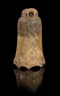 A Chinese Carved Soapstone Bell 19TH CENTURY OR EARLIER Height 6 3/4 x width 3 3/4 inches. — 19TH CENTURY OR EARLIER