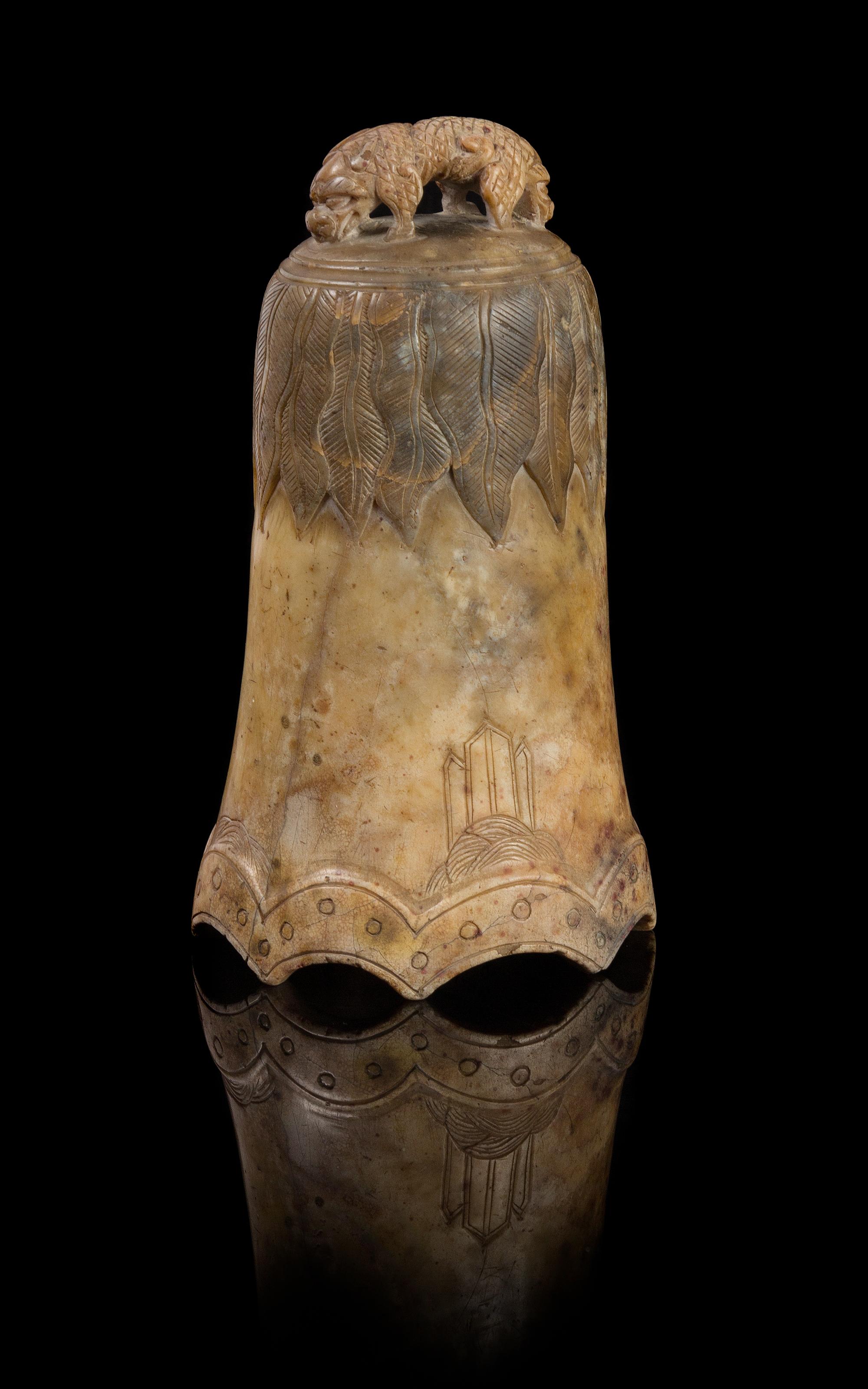 A Chinese Carved Soapstone Bell 19TH CENTURY OR EARLIER Height 6 3/4 x width 3 3/4 inches. — 19TH CENTURY OR EARLIER
