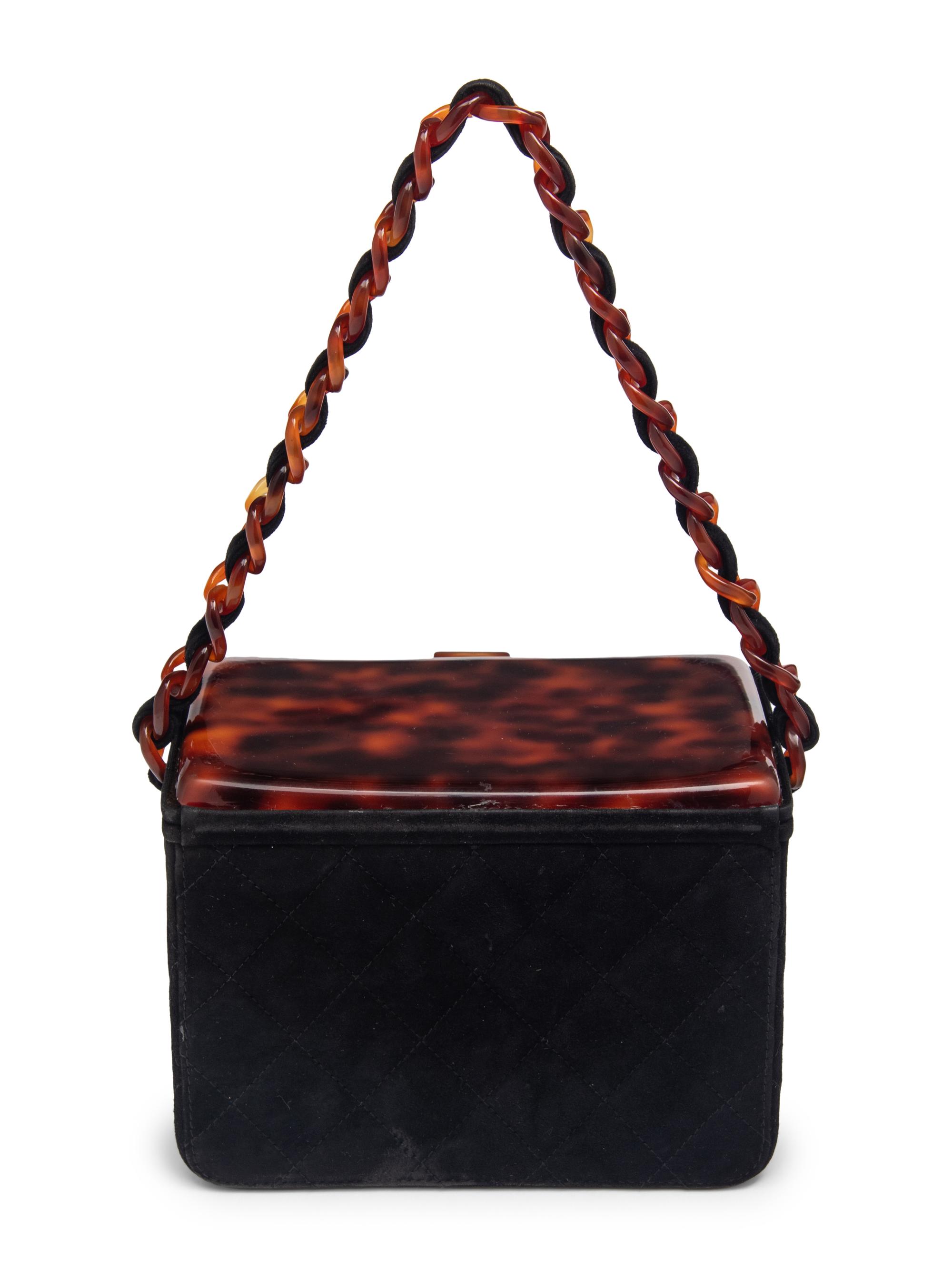 Chanel Box Bag in Black Suede with Faux Tortoiseshell Bakelite Details