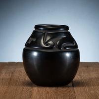 Carved Blackware Pottery Jar