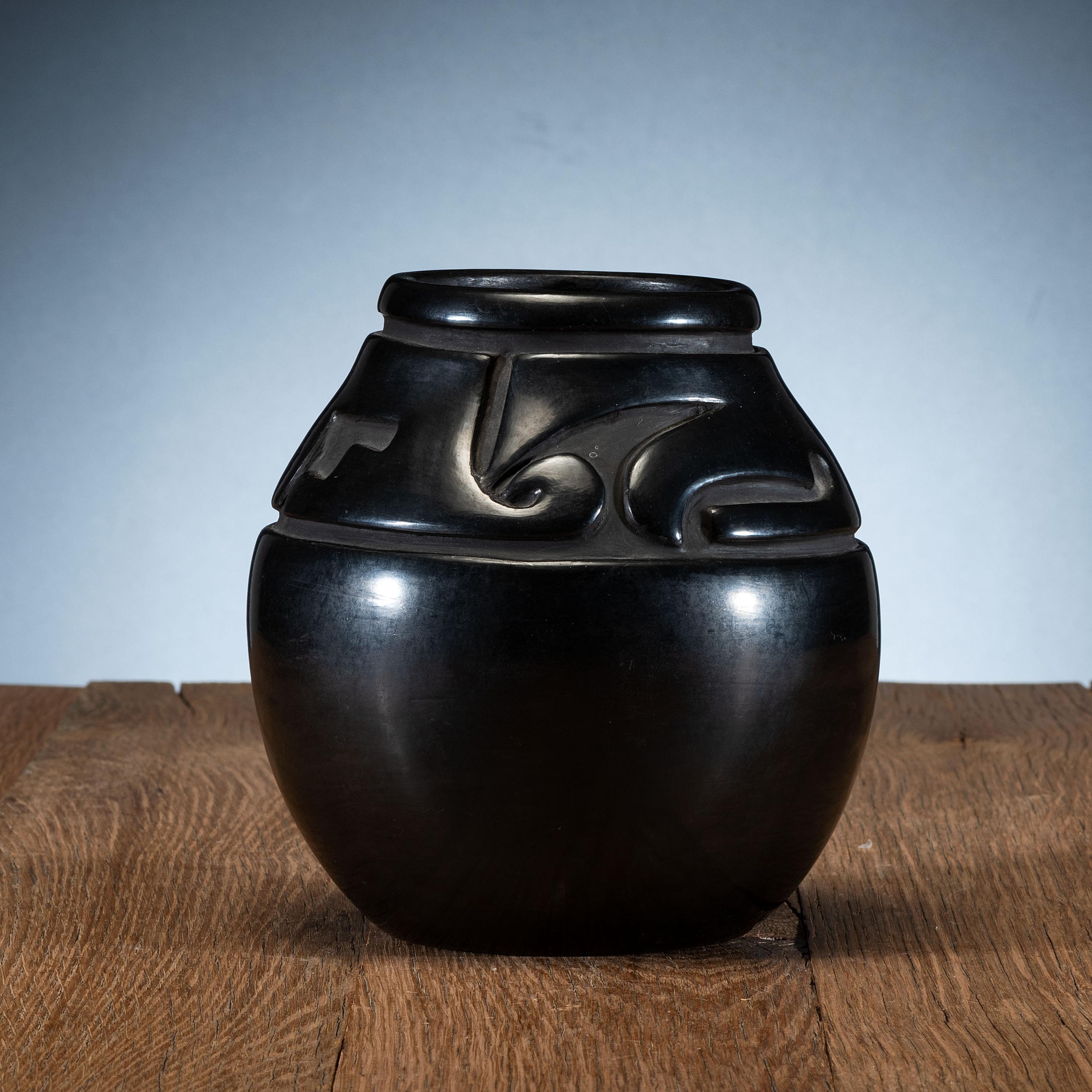 Carved Blackware Pottery Jar