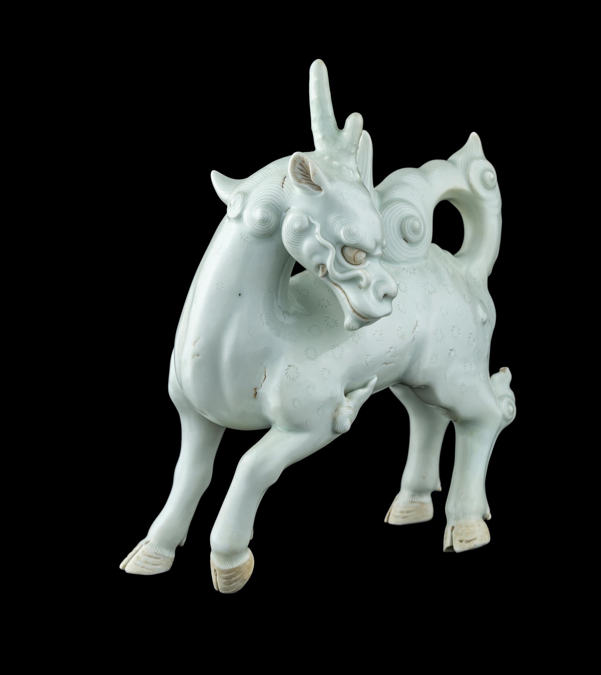 A Japanese White Glazed Porcelain Figure of Kirin