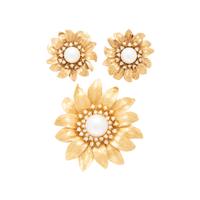 BIELKA, YELLOW GOLD, CULTURED PEARL AND DIAMOND SUNFLOWER SET