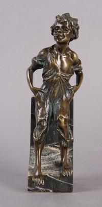 A Continental Bronze Figure of a Boy Smoking, Height 8 inches.