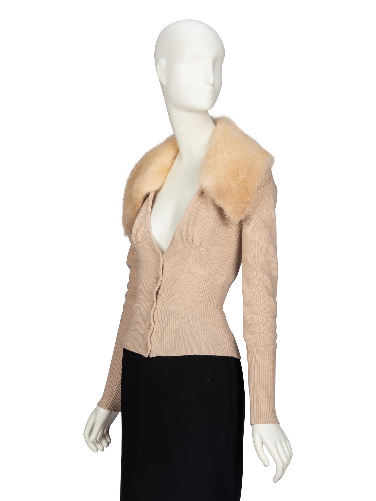 PRADA, FUR-COLLAR KNIT CARDIGAN
