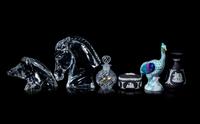 A Herend Porcelain Duck, Two Baccarat Glass Animals, a Baccarat Glass Perfume Bottle and Two Wedgwood Jasperware Articles