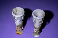 A Pair of Chinese Lavender and Russet Jadeite Gu Vases