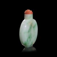 A Chinese Carved Jadeite Flask Form Snuff Bottle