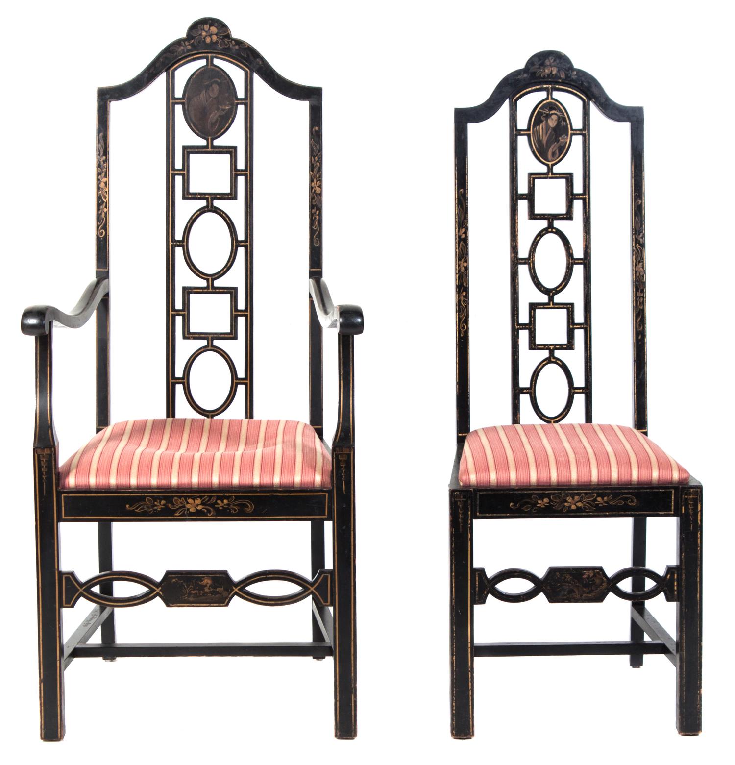 Two Chinoiserie Chairs Height 46 inches.