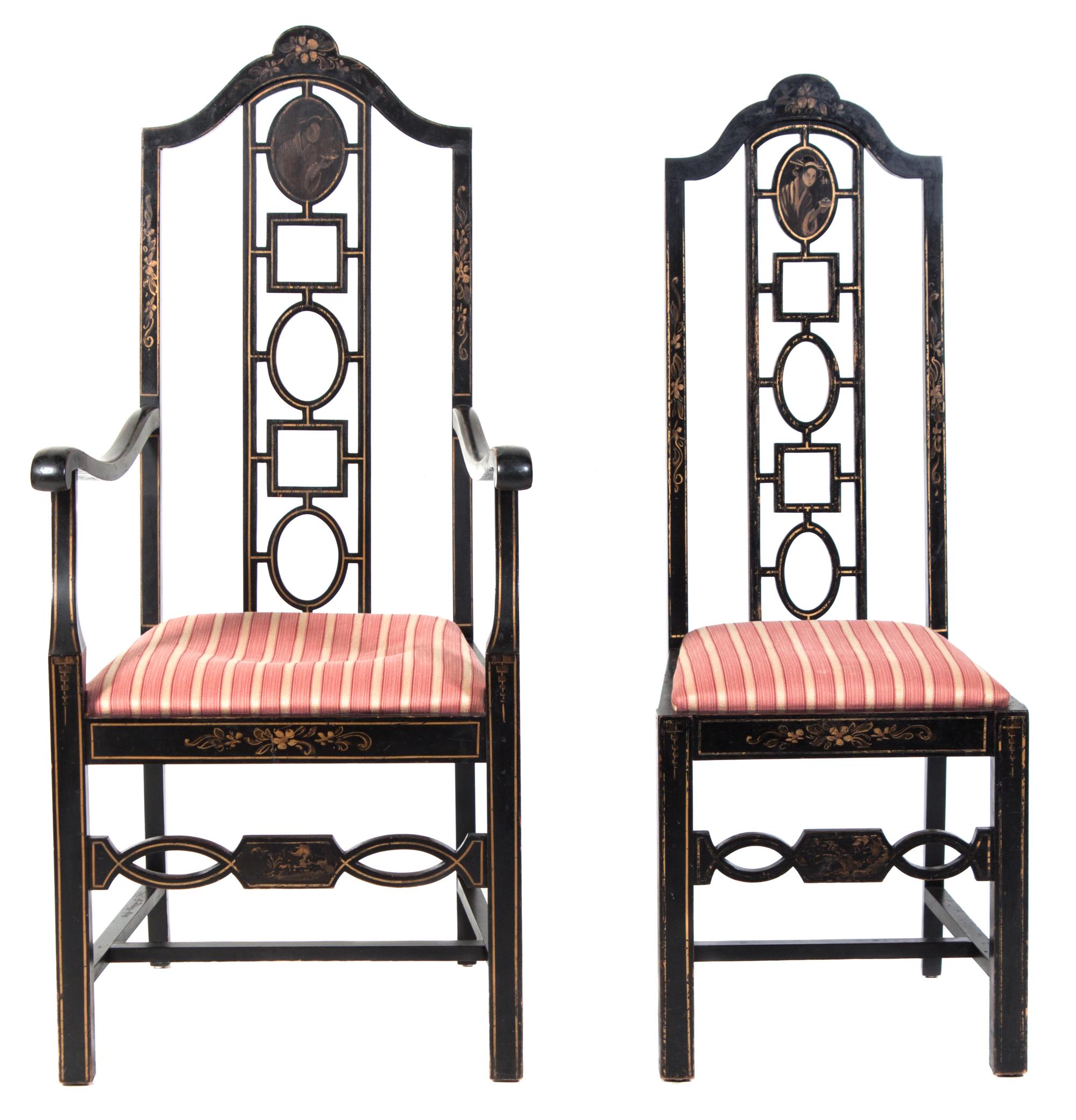Two Chinoiserie Chairs Height 46 inches.