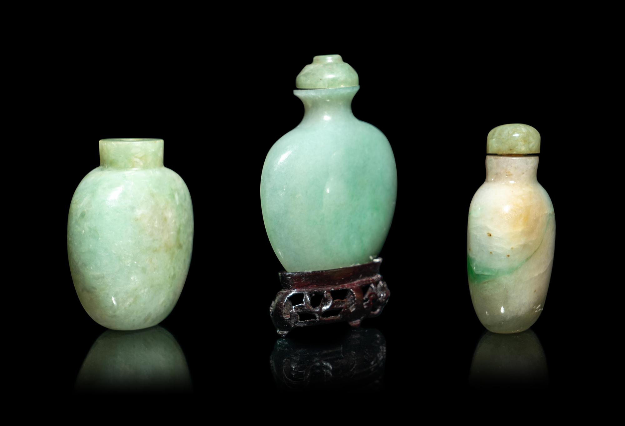 Three Chinese Jadeite Snuff Bottles