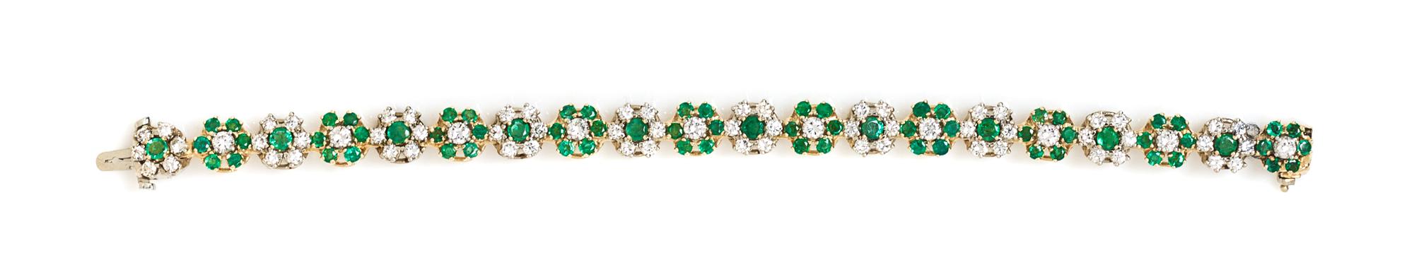 A Bicolor Gold, Diamond and Emerald Bracelet, 17.20 dwts.