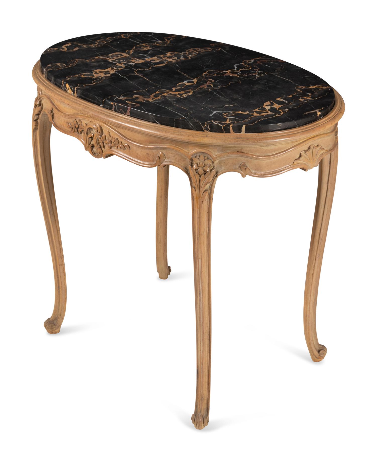 A Louis XV Style Cerused and Marble-Top Side Table