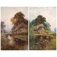 Alfred Fontville De Breanski Jr. (British, 1877-1957) — Cottages Overlooking a Stream (Two Works)