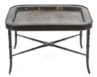 A Regency Style Lacquered Tray on Stand Height 20 x width 32 x depth 23 inches. — 19TH CENTURY