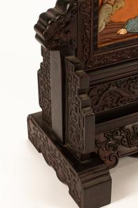 A Chinese Hardstone Inlaid Lacquer and Carved Hardwood Table Screen
