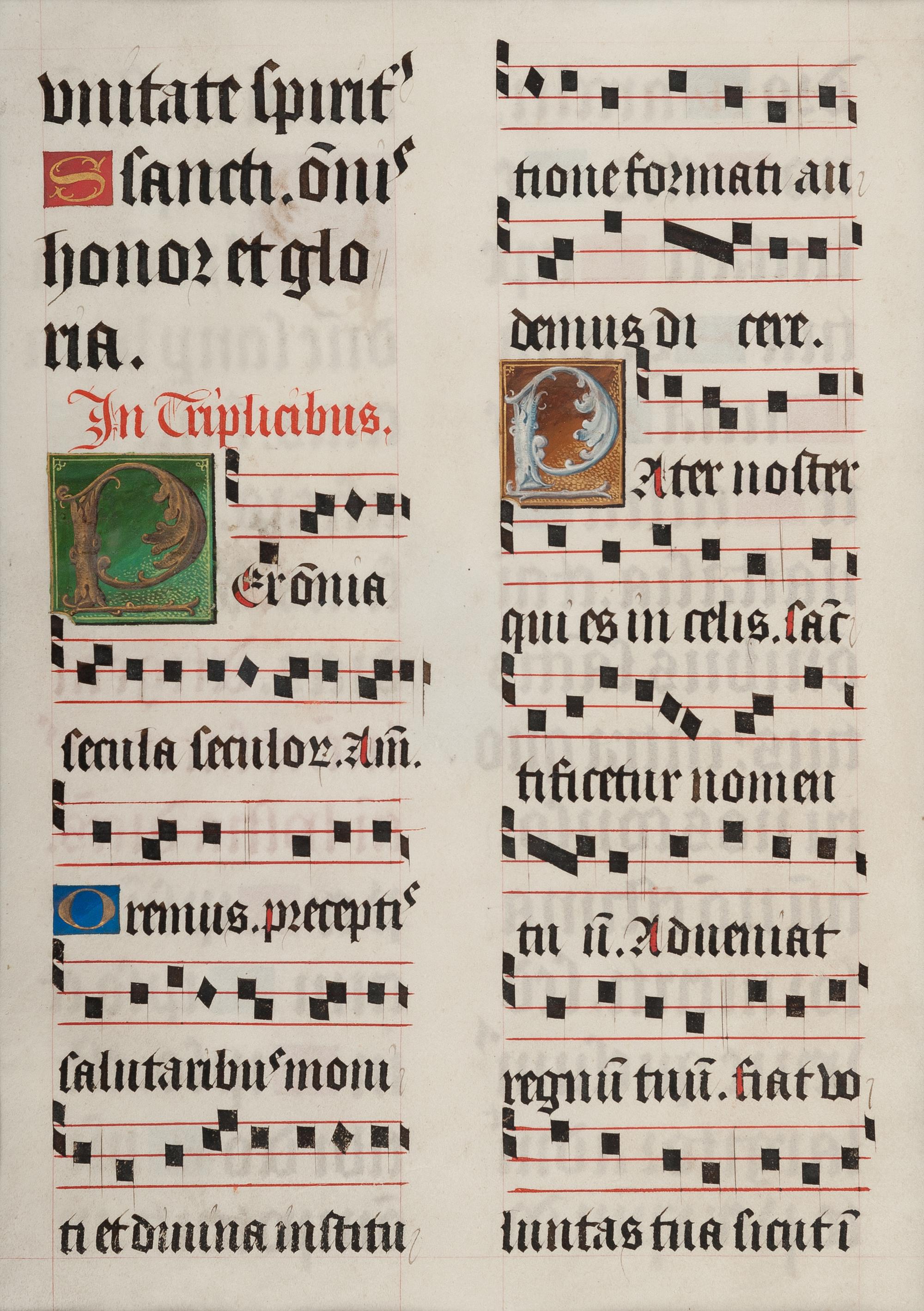 [MANUSCRIPT LEAF -- ANTIPHONARY]. One leaf on vellum, in Latin. Italy, ca. 1480-1525.