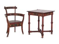 A Norwegian Paint-Decorated Table and Armchair