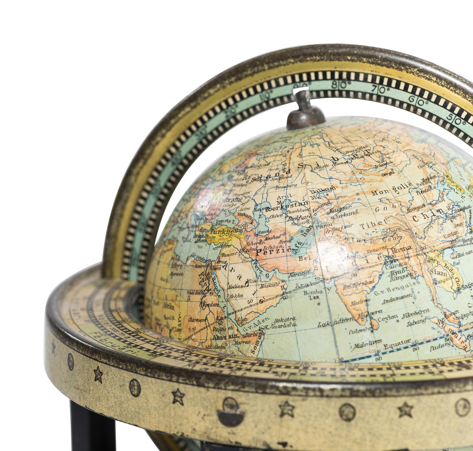A Dutch Pressed Metal Lithographic Table Globe