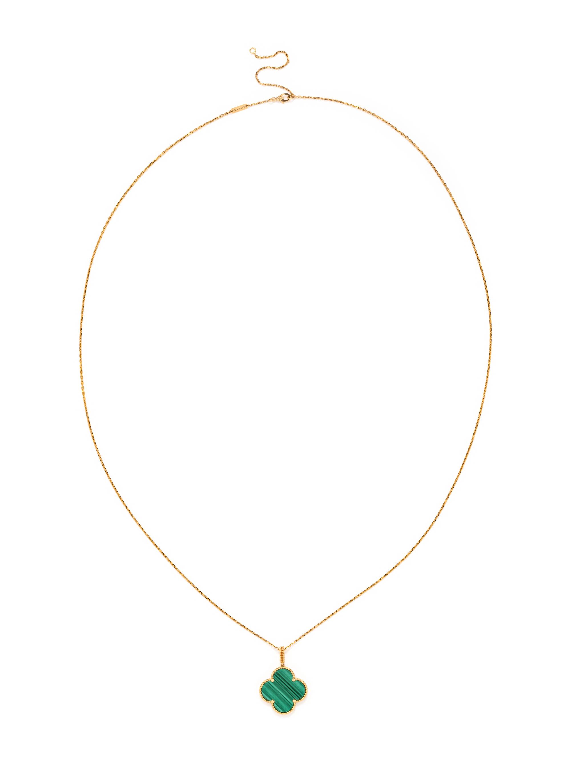 VAN CLEEF & ARPELS, YELLOW GOLD AND MALACHITE 'MAGIC ALHAMBRA' LONGCHAIN NECKLACE
