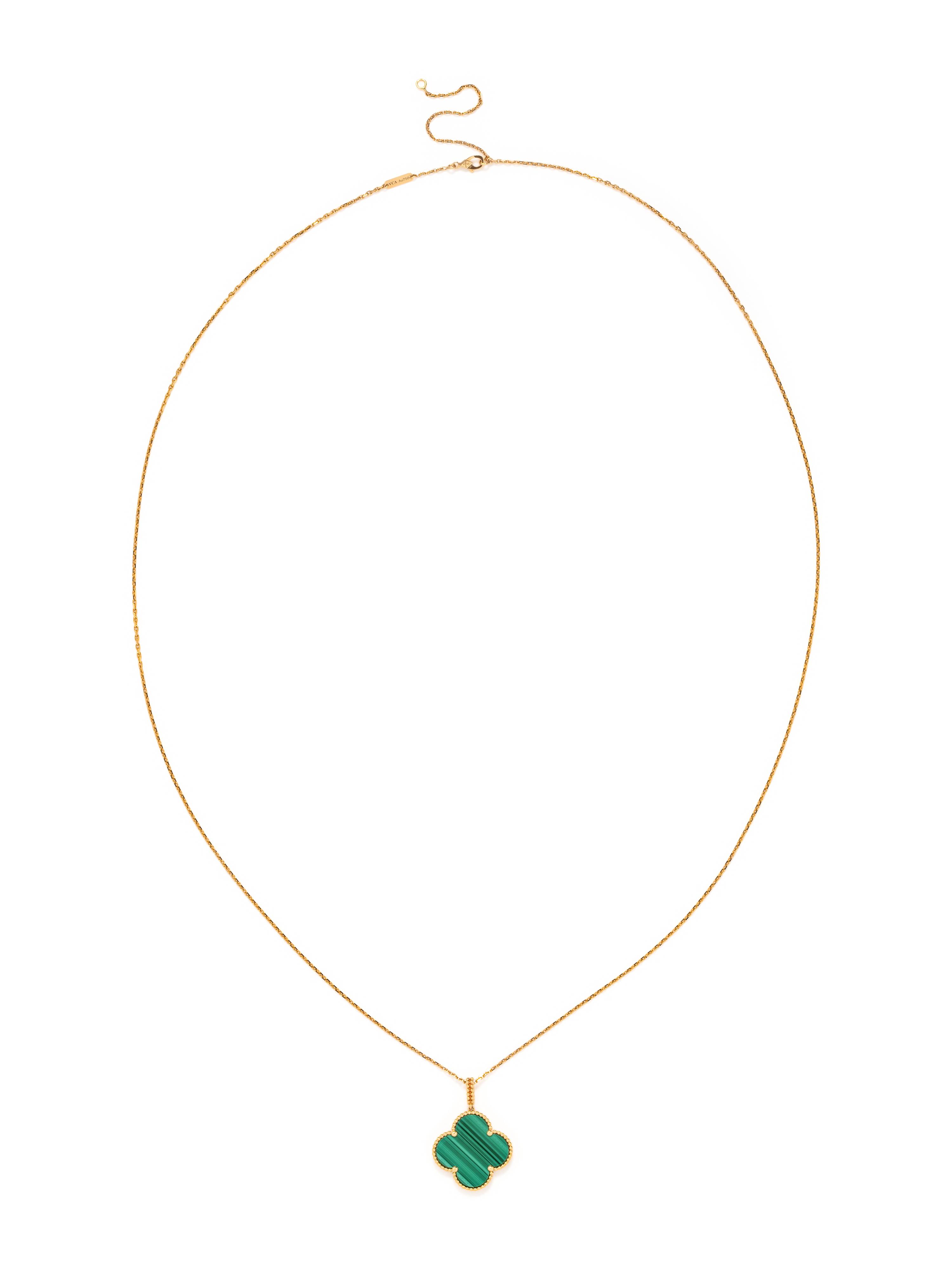 VAN CLEEF & ARPELS, YELLOW GOLD AND MALACHITE 'MAGIC ALHAMBRA' LONGCHAIN NECKLACE