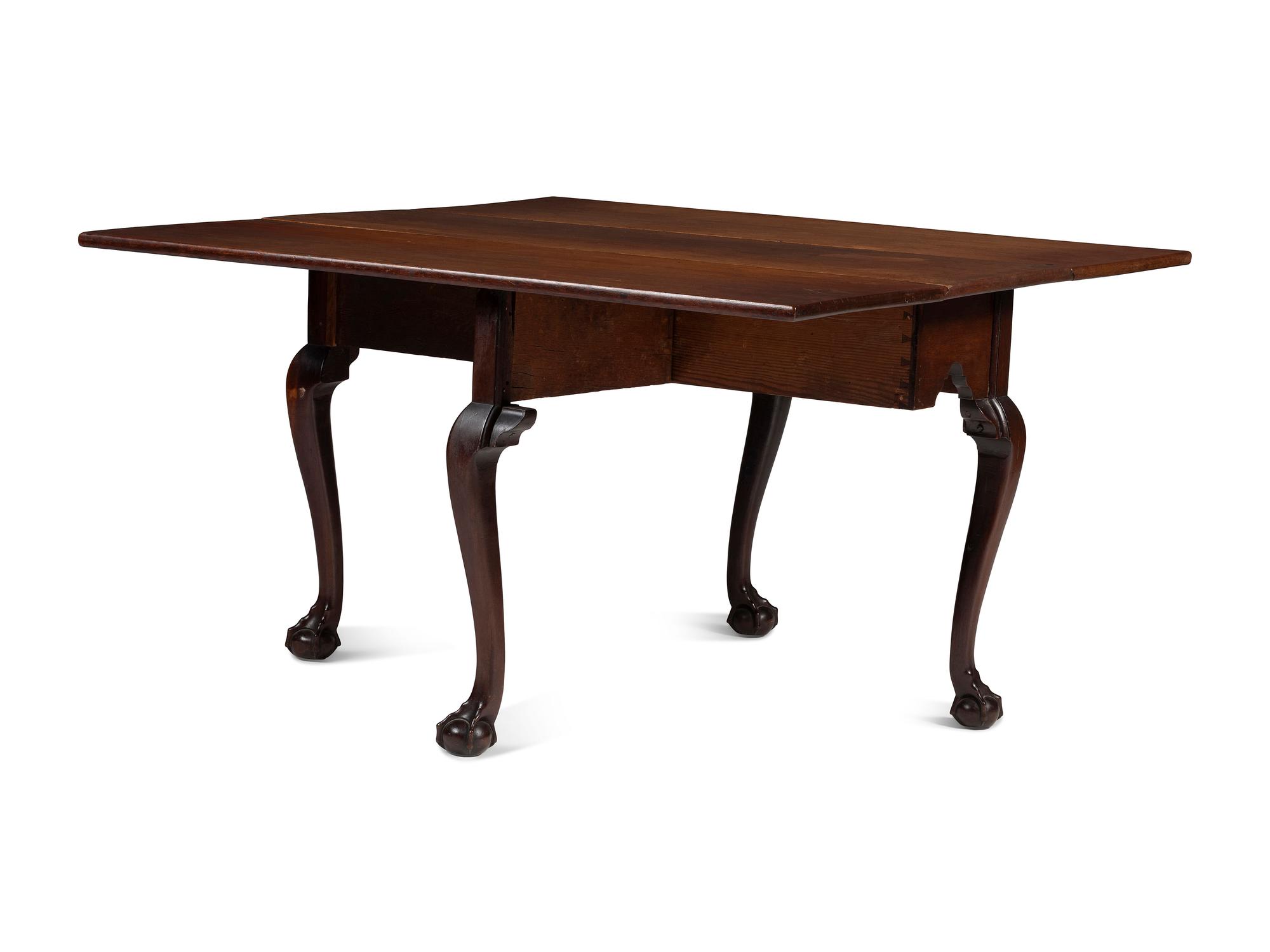 A Very Rare Pair of Chippendale Carved Walnut Claw-and-Ball Foot Drop-Leaf Dining Tables, 18th Century