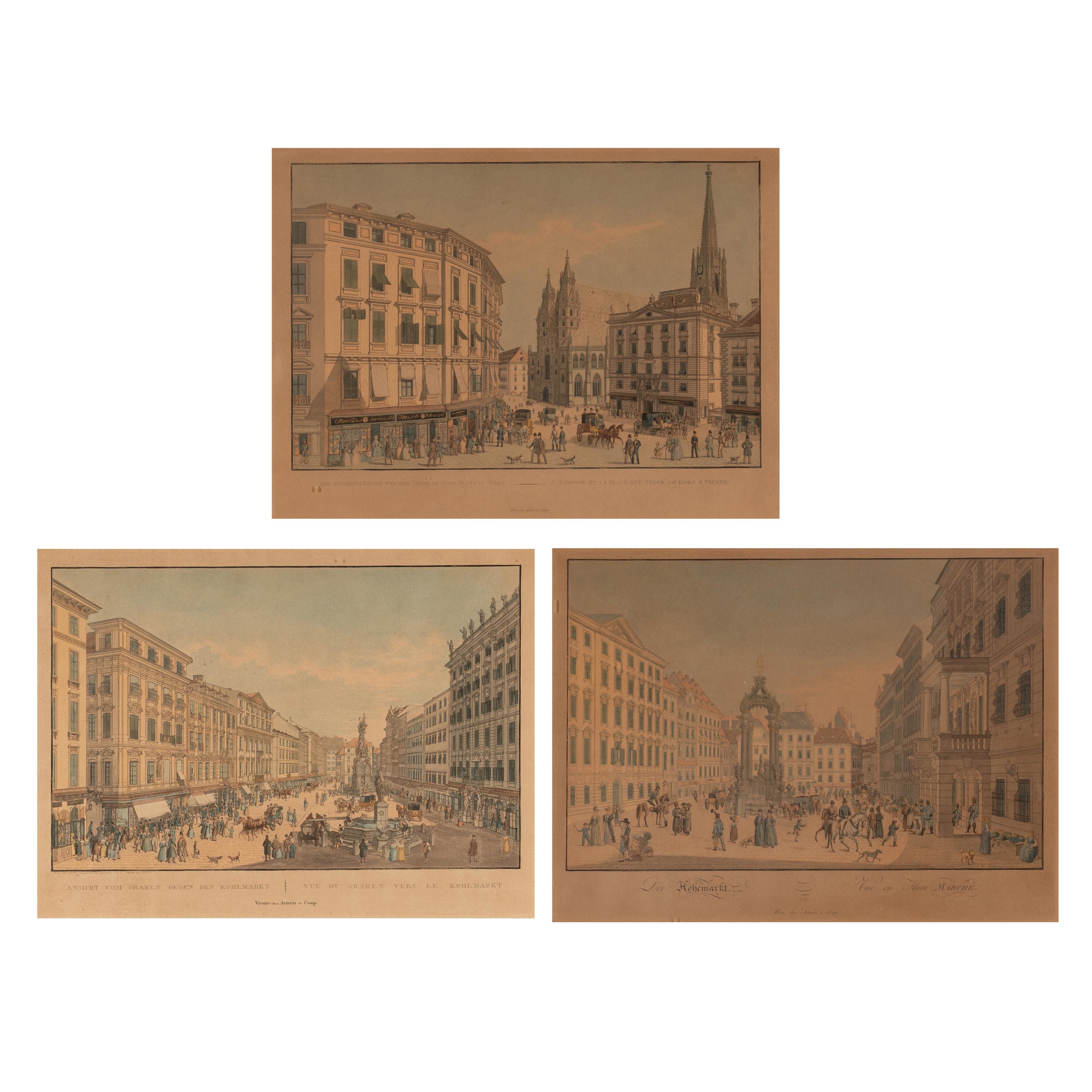 A Set of Three Austrian Hand Colored Engravings (19th Century)