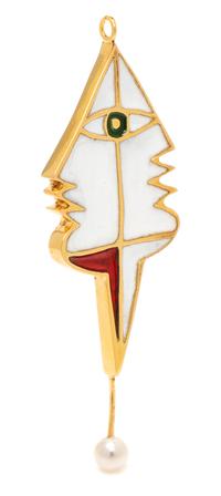 A Gilt Silver, Cultured Pearl and Polychrome Enamel Pendant, C.F.A., 11.20 dwts.