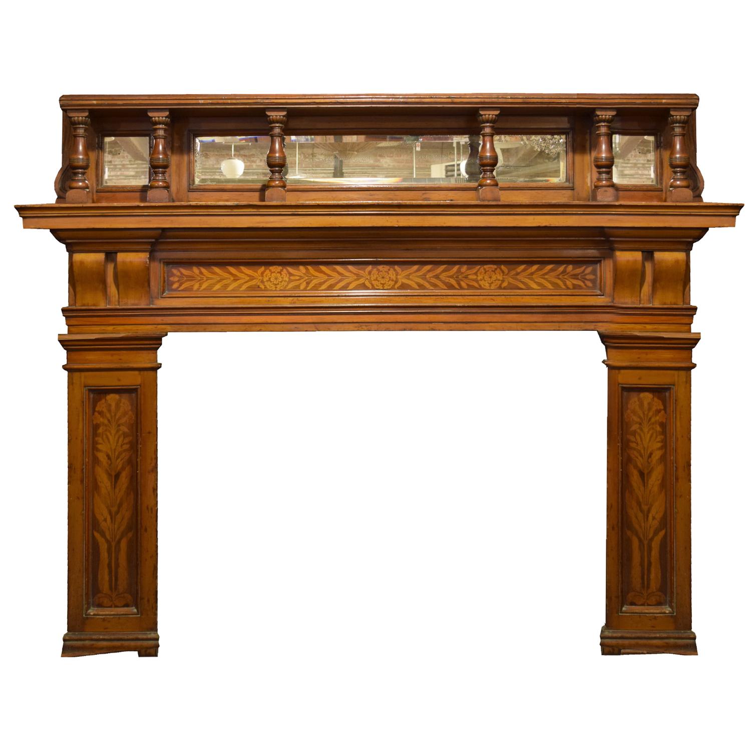 An Oak Full Mantel with Mirrors and Columns 84" W x 8" D x 67" H — England, Circa 1880
