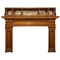 An Oak Full Mantel with Mirrors and Columns 84" W x 8" D x 67" H — England, Circa 1880