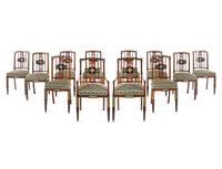 A Set of Twelve Russian Empire Bronze Mounted and Parcel Ebonized Mahogany Dining Chairs