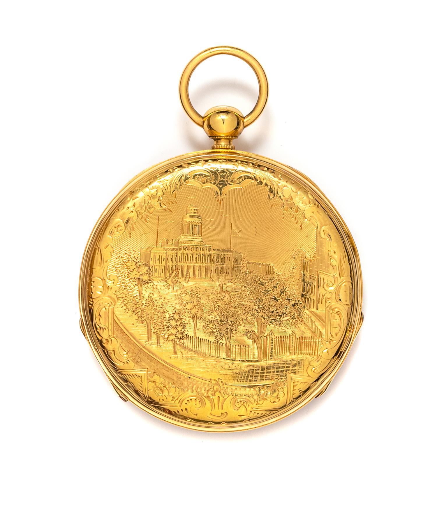 A Yellow Gold Open Face Pocketwatch and Chain,