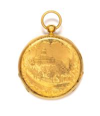A Yellow Gold Open Face Pocketwatch and Chain,